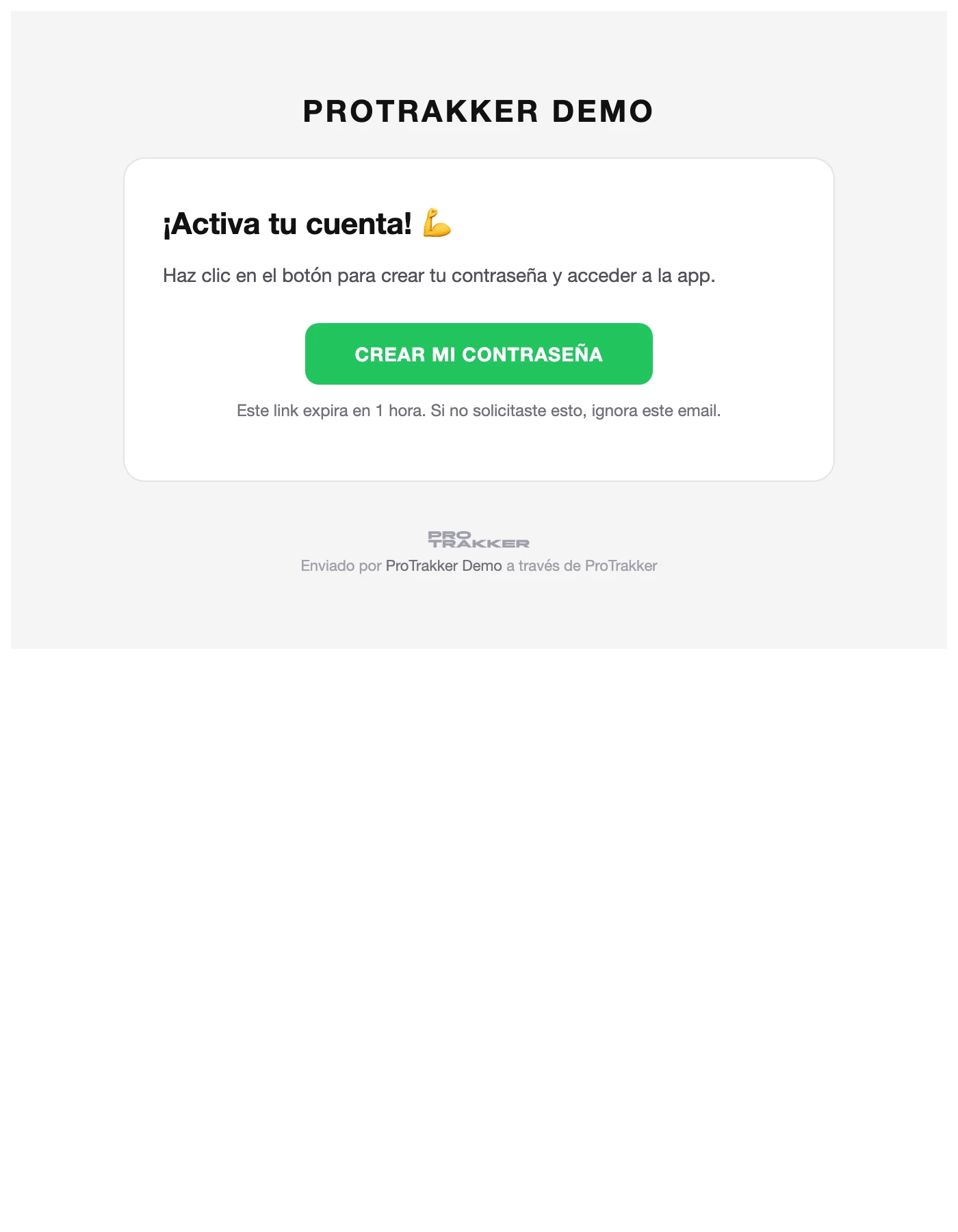 El correo que le llega para crear su contraseña