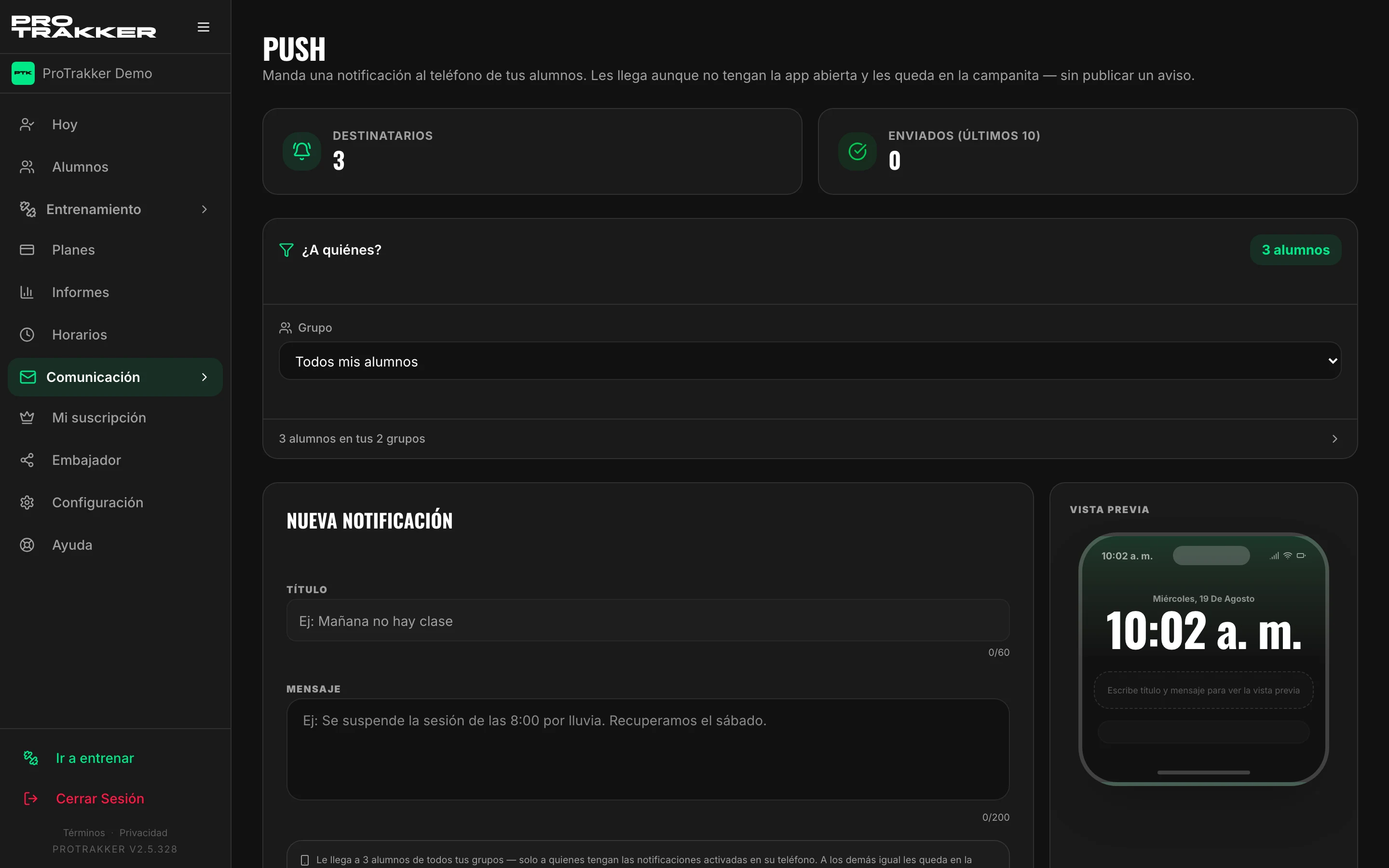 Enviar una notificación push a tus alumnos