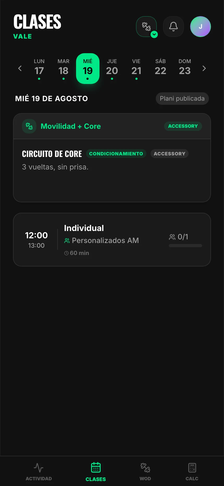 La app del alumno: su sesión del día, bloque por bloque
