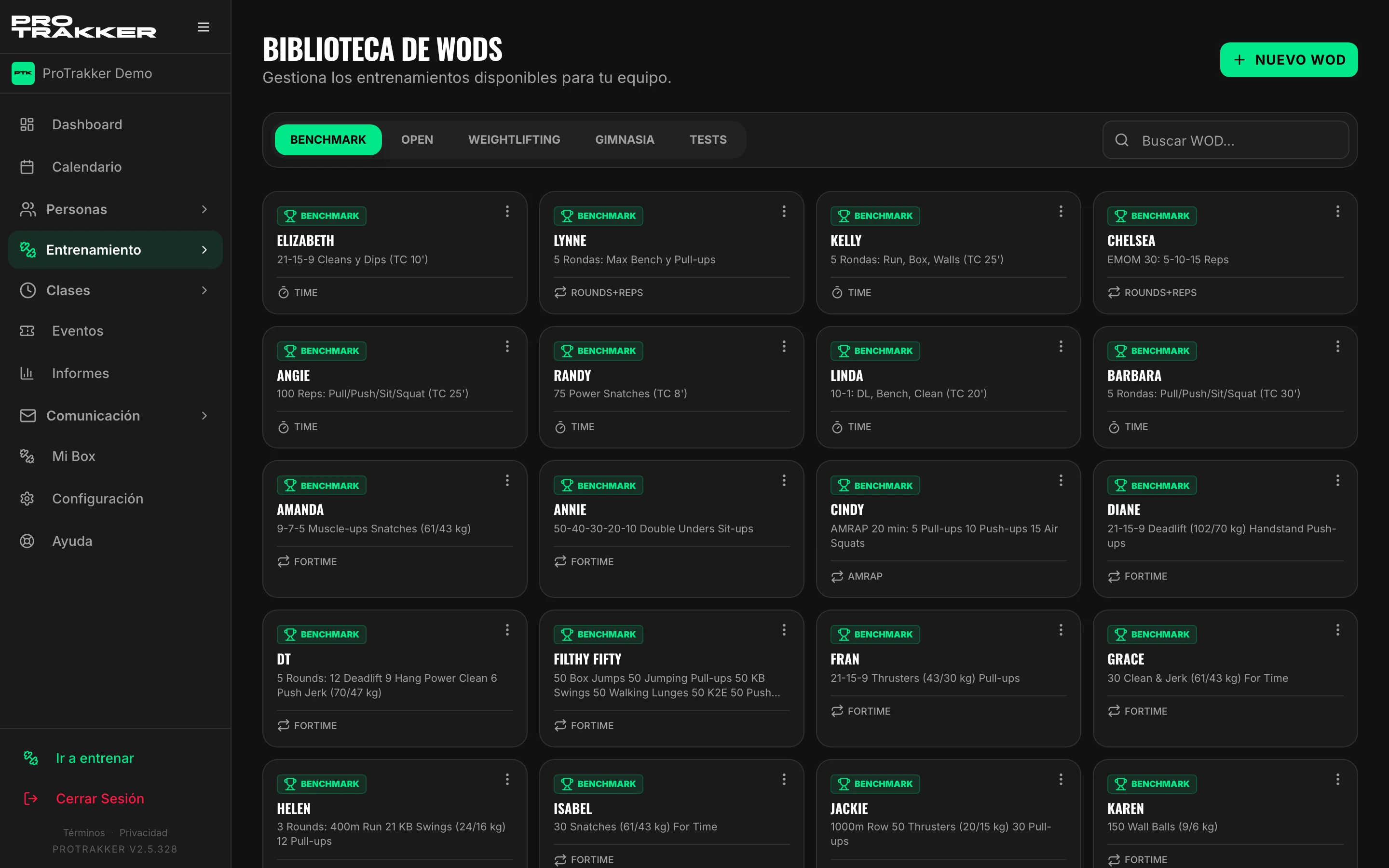 Biblioteca de WODs guardados