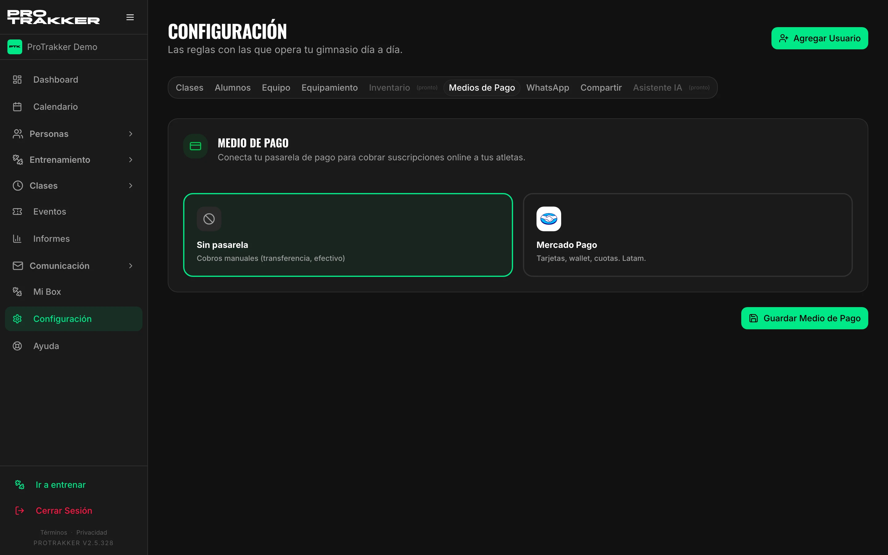 Conectar Mercado Pago en Configuración → Medios de Pago