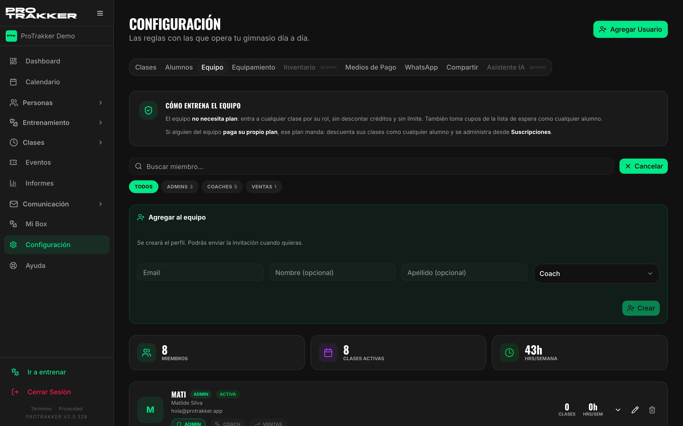 El formulario para sumar a alguien a tu equipo, con su rol