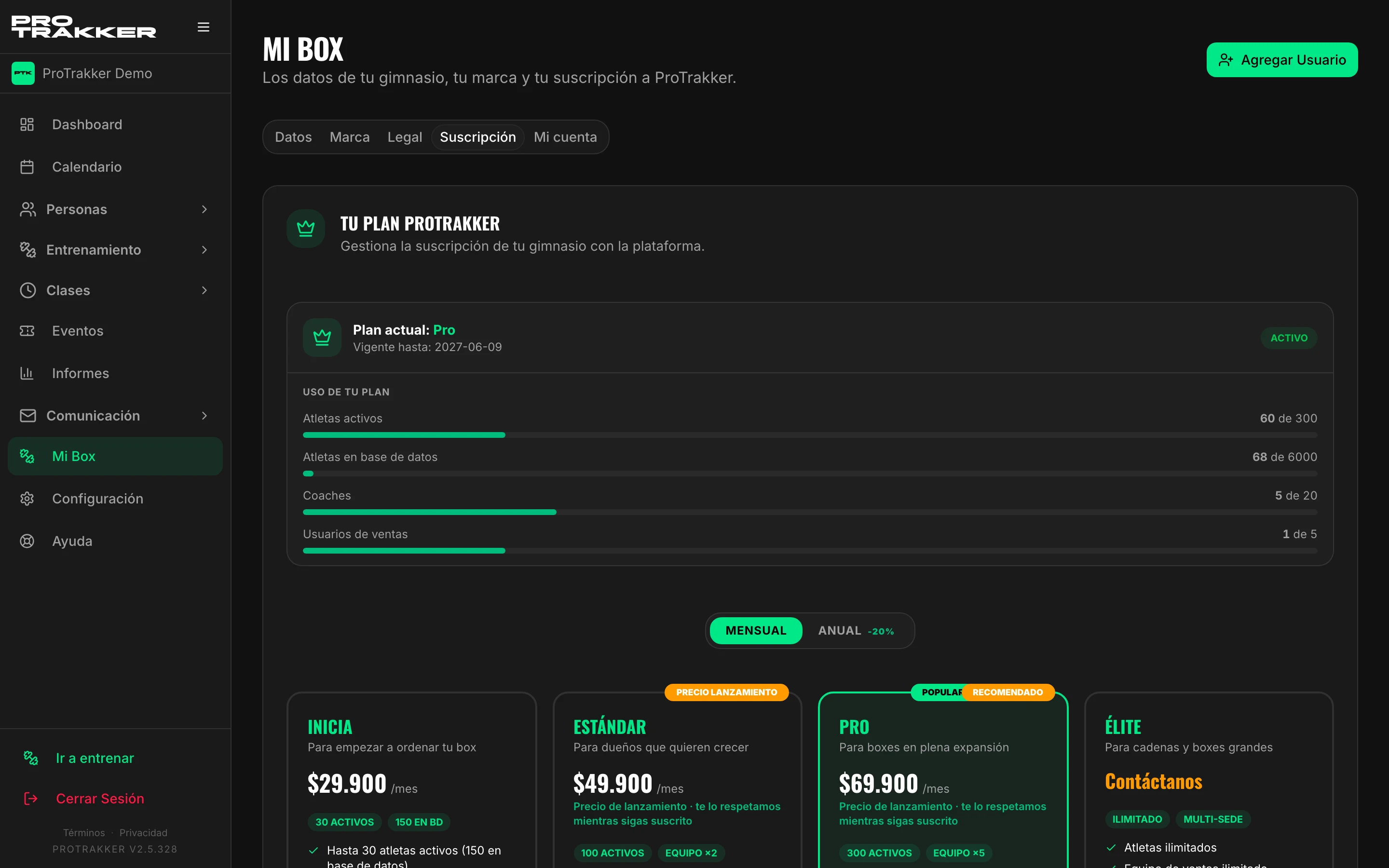 Tu suscripción a ProTrakker y su historial de cobros